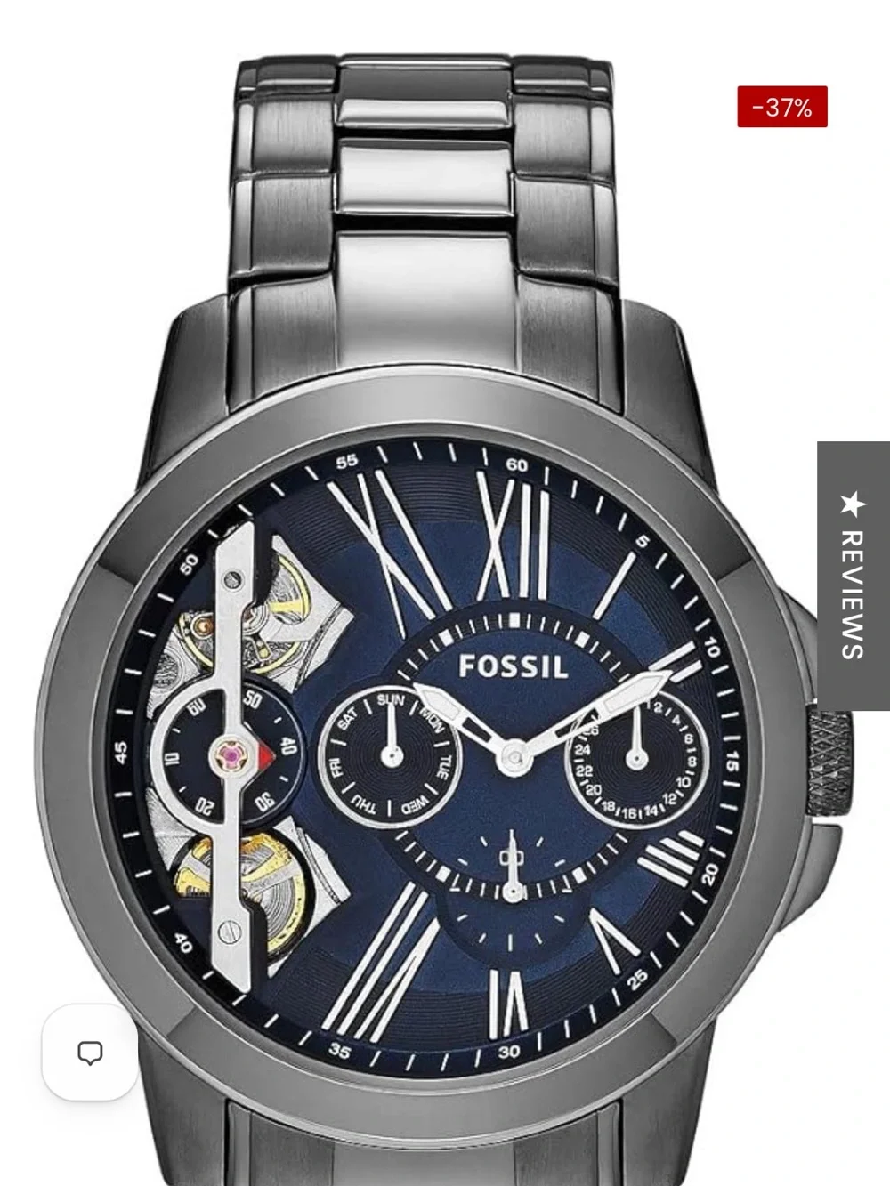 Fossil men's watch with blue dial and gray steel bracelet
